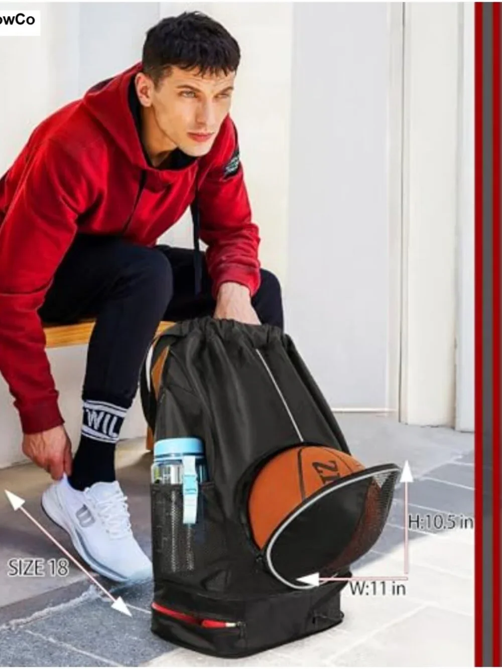 45L Drawstring Basketball Backpack with Shoe Compartment & Wet Pockets Gym Bag